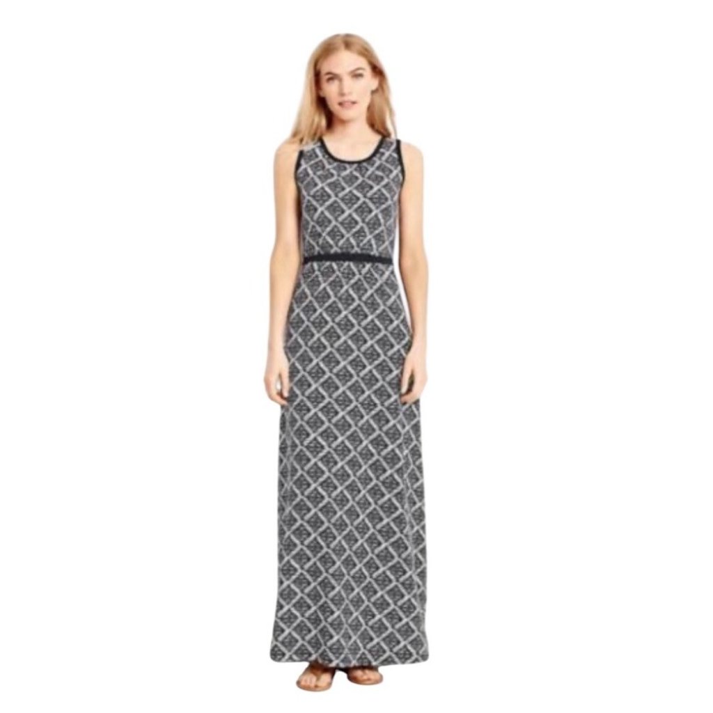 Lands' End Sleeveless Maxi Dress Women Sx 2-4 Black White Geometric Long Travel